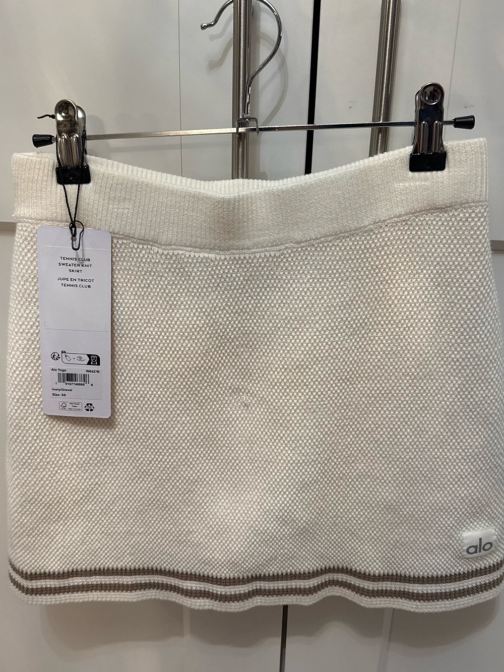 ALO Yoga Tennis Club Sweater Knit Skirt in Ivory/Gravel